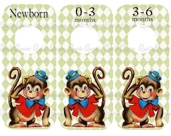 Vintage Romantic Baby Monkey Clothes Dividers, Nursery Closet Organizers