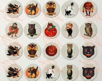Vintage Style Halloween Stickers, Glossy Round Seals (2 inch)