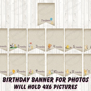 Winnie the Pooh Photo Banner for 6x4 photos, Winnie the Pooh First Birthday photo banner,Picture banner,first year picture party sign