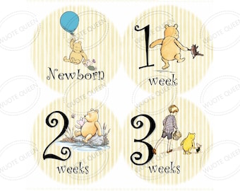 Classic Winnie the Pooh Monthly Baby Stickers, Newborn to 12 Months, Piglet Tigger Theme
