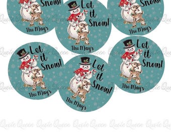 Personalized Christmas Snowman and Deer Stickers, Glossy Round Labels (2 inch)