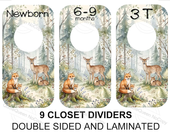 Featured listing image: Woodland Animals Closet Dividers, Nursery Organizer, Baby Shower Gift