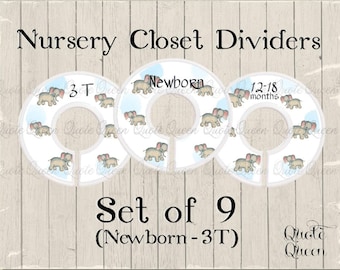 Baby Nursery Closet Dividers, Elephant Theme, Newborn-3T Sizes