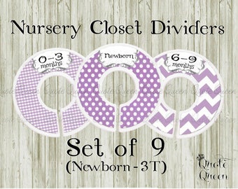 Lavender Print Nursery Closet Dividers, Baby Clothes Dividers, Lavender, Clothes Dividers, Closet Organizers