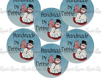 VINTAGE SNOWMAN  "HANDMADE by____" Christmas Stickers/Labels, Personalized Label, Personalized Sticker, Address Label. Return Address Label.