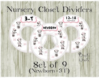 Minnie Mouse Closet Dividers, Baby Girl Nursery Organizer (Set of 9)
