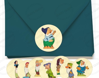 Snow White and the Seven Dwarfs Stickers, Glossy Round Labels (2 inch)