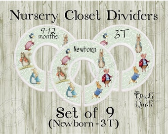 Beatrix  Potter, Peter Rabbit, Bunny Rabbit Nursery Closet Dividers, Baby Rabbit, Nursery Clothes Dividers, Shower Gift, Clothes Dividers