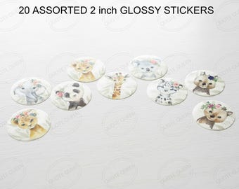 Scrap Booking, Crafting, Kid Imagination Play, Baby Girl Animals, Glossy Jungle Stickers (2 inch)