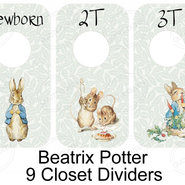 Beatrix Potter Closet Dividers,9 Laminated Clothes Dividers, 3.5x6.75 inches, Peter Rabbit,Baby Shower,Baby Nursery,Closet Organization