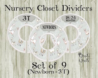 Llama Nursery Closet Dividers, Baby Clothes Organizer (Set of 9)
