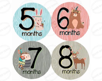 FREE GIFT! Woodland Baby Monthly Stickers, Tribal Animals Set