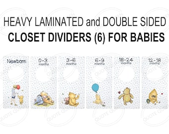 Classic Winnie the Pooh Baby Closet Dividers, Matte Laminated Nursery Organizer (Set of 6)