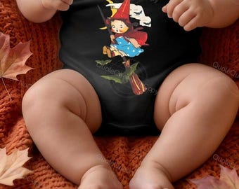Flying with Bats Vintage Witch Baby Onesie, Unisex, 100% Cotton Envelope Neck Three-Snap Closure