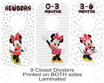 Minnie Mouse Themed Baby Closet Dividers, Laminated Nursery Organizer (Set of 9)