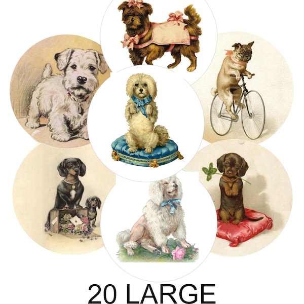 Dog Vintage Pictures Stickers, Dogs, Cute Dogs, Puppy, Puppy Stickers ,Dog Stickers, Vintage Stickers Glossy Round Stickers, 2 inch Stickers