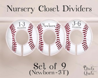 Baseball Nursery Closet Dividers, Baby Clothes Organizer (Set of 9)