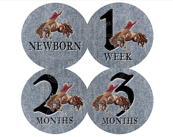 Cowboy Baby Milestone Stickers, Western Bronco Theme