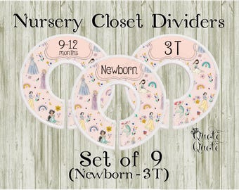 Disney Princess Inspired Closet Dividers, Tiana, Cinderella, Ariel, Rapunzel, Mulan, Jasmine, Snow White, and more, Baby Shower Gift
