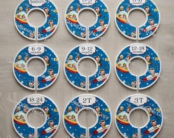 Vintage Space Nursery Closet Dividers, Baby Clothes Organizer (Set of 9)
