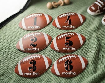 Football Baby Monthly Stickers, 12 Pre-Cut 4-Inch Milestone Photo Props