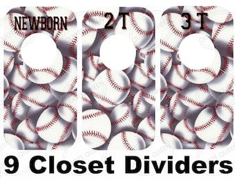 Baseball Baby Closet Dividers, Nursery Organizer, Set of 9