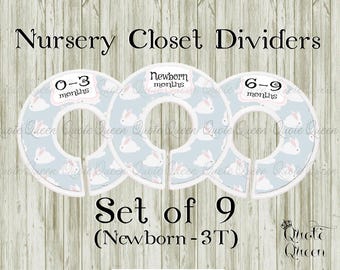 Bunny Nursery Closet Dividers, Baby Clothes Organizer, Set of 9