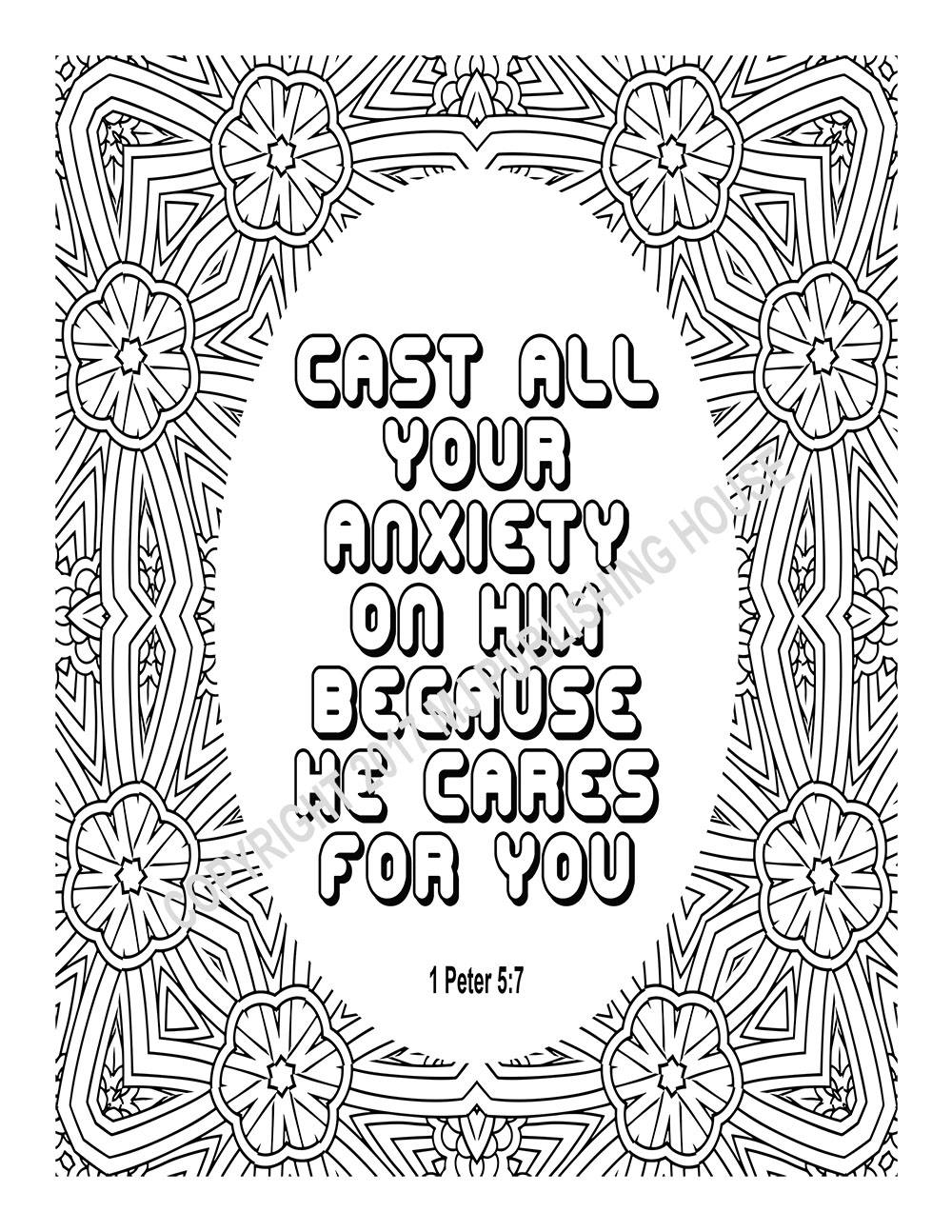 Bible Verse Coloring Page Cast All Your Anxiety On Him Etsy