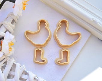 Polymer Clay Cutter/ Mirror Chicken Boot Clay Cutters/ 3D Printed Clay Cutter/ Embossing Clay Cutter