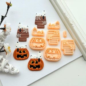Cortador de arcilla polimérica con forma de calabaza | Cortadores de arcilla con forma de casita de perro | Cortadores de Halloween | Cortador de arcilla para repujado de otoño