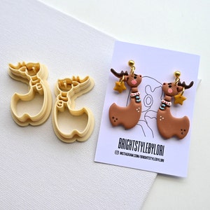 Reindeer Polymer Clay Cutter/ Mirror Christmas Clay Cutters/ Deer Winter Embossing Clay Cutters