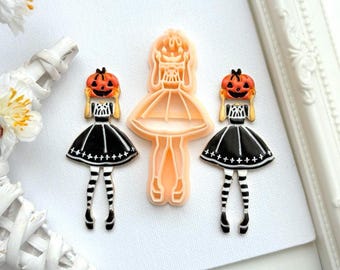 Halloween klei uitstekers/Pompoenmeisje polymeer klei uitsteker/Herfst reliëf klei uitsteker