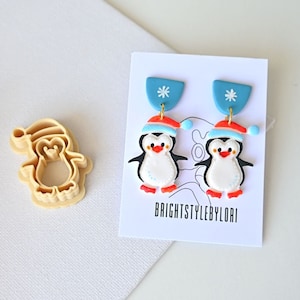 Penguin Polymer Clay Cutter/ Mirror Christmas Clay Cutters/ Winter Holiday Embossing Clay Cutter