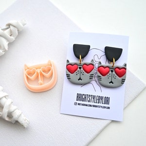Valentines day Polymer Clay Cutter, Cat Heart Clay Cutter, Embossing Clay Cutter Tool - 5 Sizes