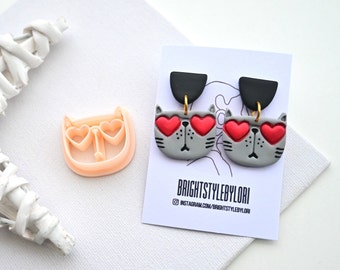 Valentines day Polymer Clay Cutter, Cat Heart Clay Cutter, Embossing Clay Cutter Tool - 5 Sizes