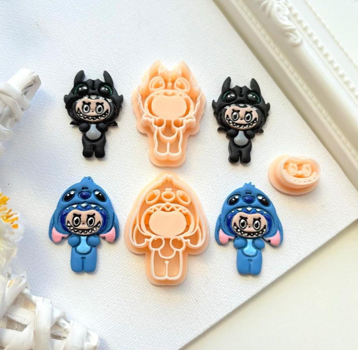 Labubu Clay Cutter/ Black Dragon Polymer Clay Cutter/ Toothless clay cutter/ Stitch Blue Alien polymer clay cutter/ Embossing Clay Cutter