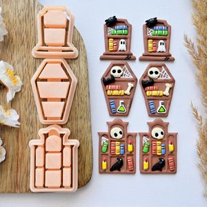 Halloween Bookshelf Polymer Clay Cutters | Halloween Clay Cutter | Clay Earring Cutters |Fall (Autumn) Embossing Clay Cutter