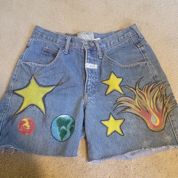 Handmade Painted Jean Shorts - Girbaud Size 30 Women's Shorts