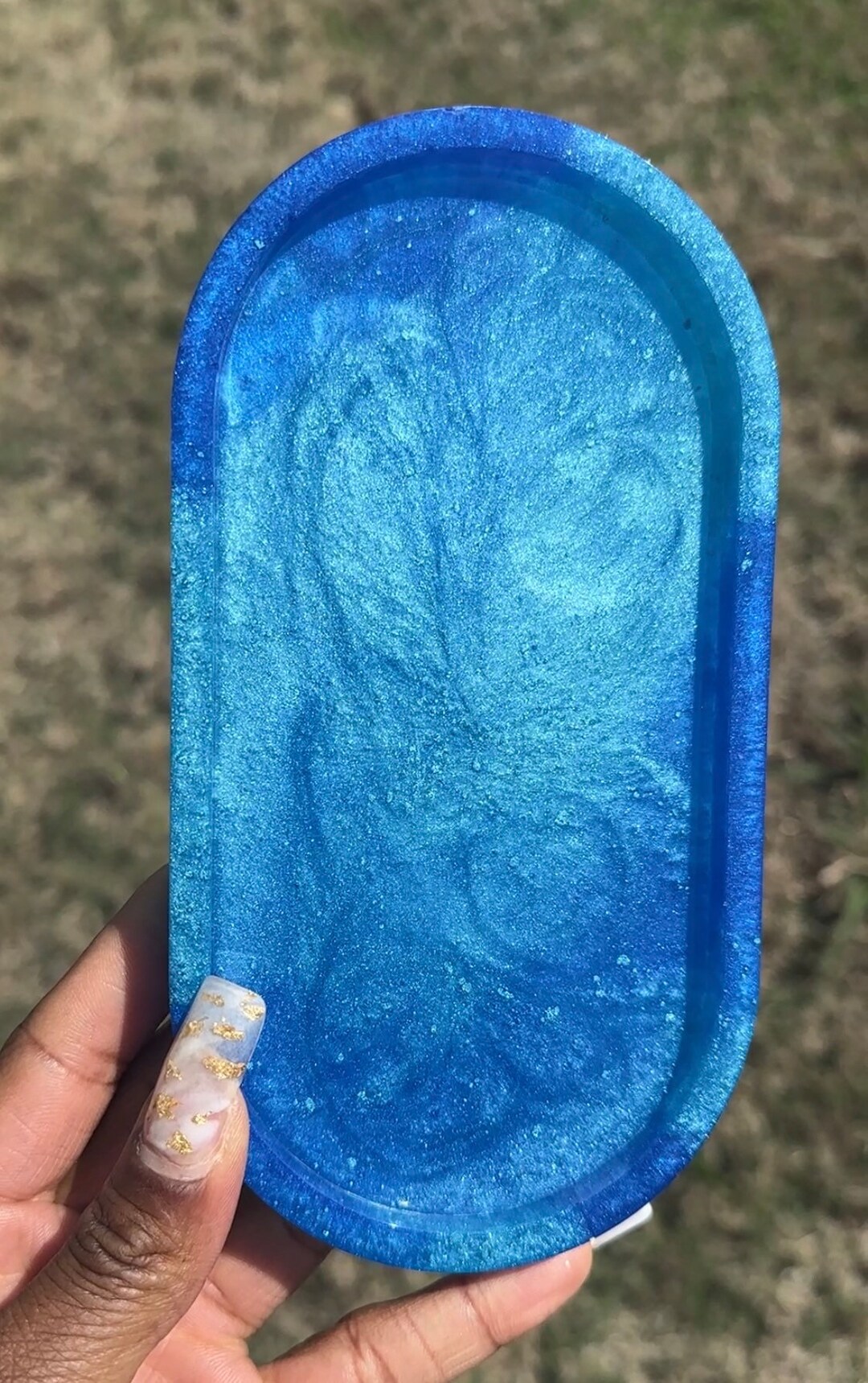 Shades of Blue Ring Dish vanity Tray Resin Tray, Oval Tray, Jewelry