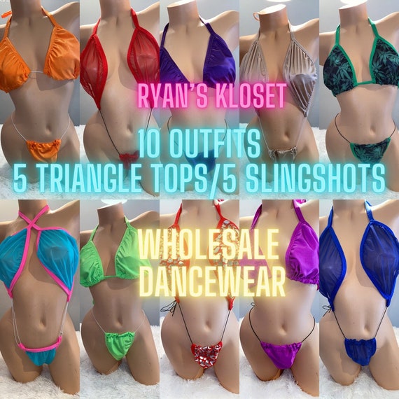 Wholesale Exotic Dance Wear Outfits: 10 Triangle Tops and Slingshots 