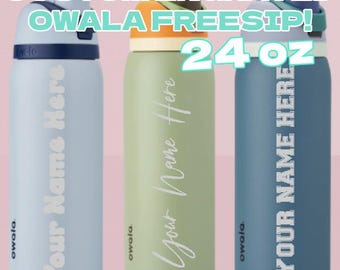 Garrafa Owala FreeSip de 24 oz com nome gravado personalizado - Copo de viagem de aço inoxidável personalizado, copo térmico reutilizável para presente