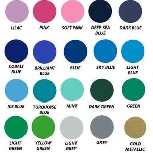 May include: A chart of color options with 24 different colors, including white, black, red, blue, green, yellow, orange, brown, grey, pink, and purple. Each color is represented by a circle with the color name written below it.