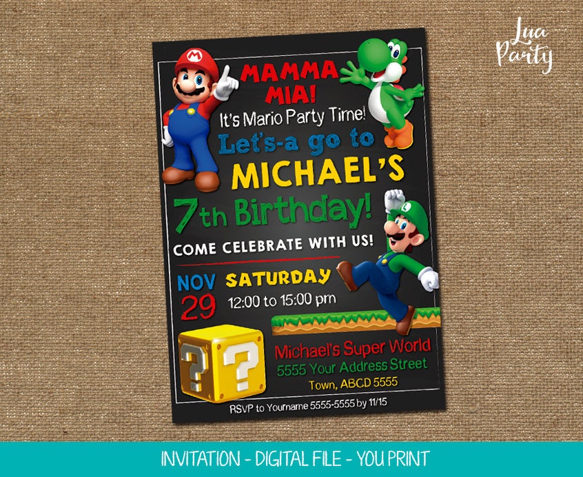 Super Mario Invitation Imprimer Vous Meme Super Mario Etsy