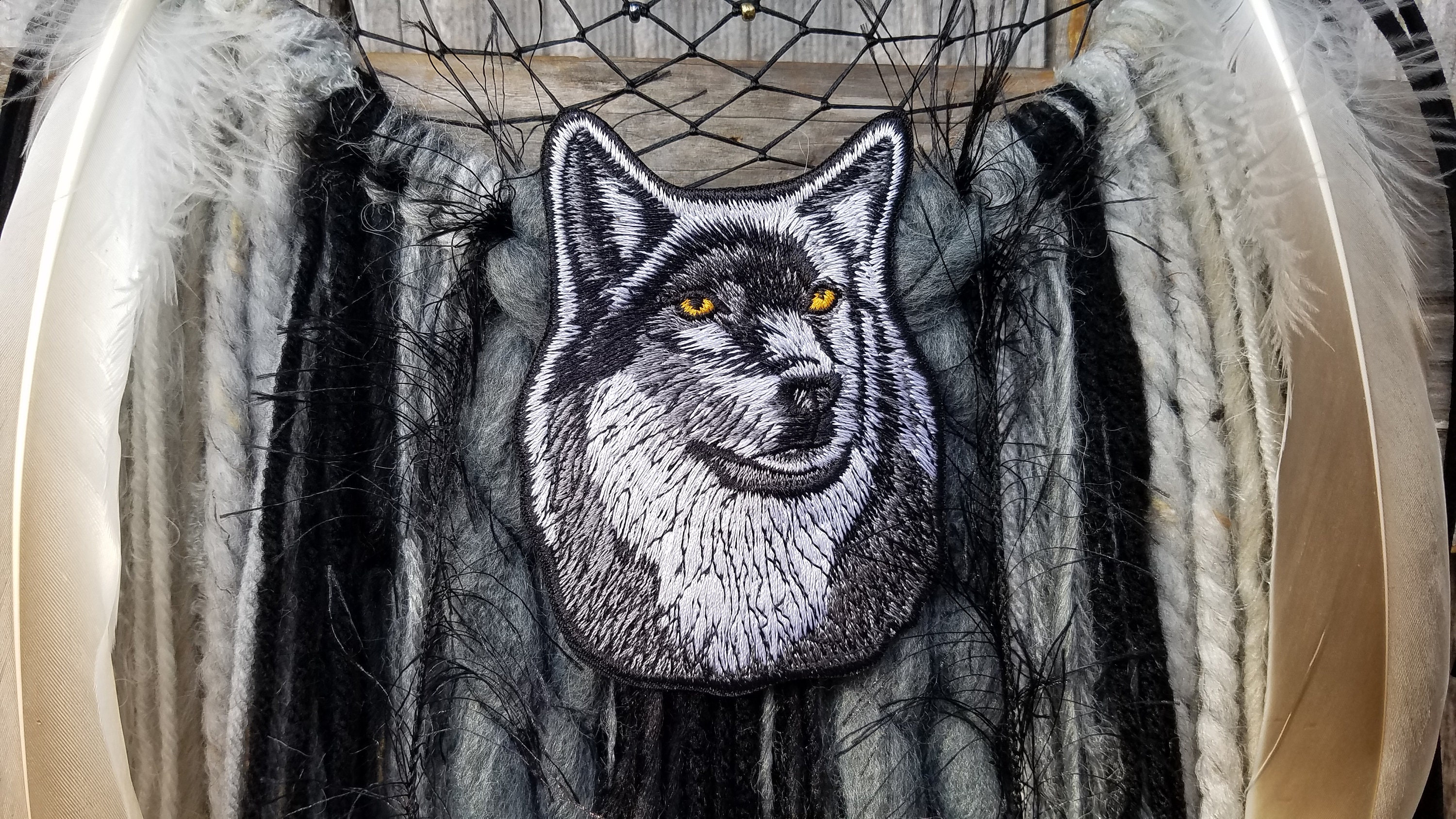 Wolf Spirit Animal dream catcher for guys with feathers Etsy