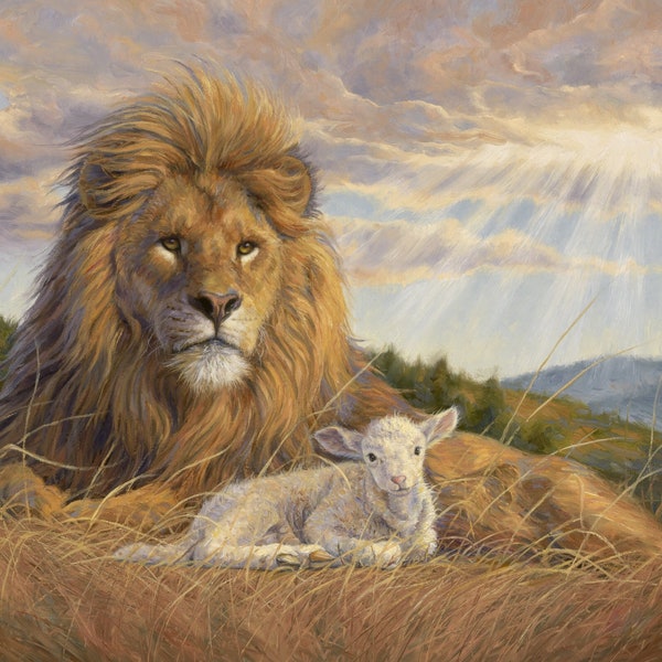 Dawning of a New Day: The Lion and The Lamb Large Cotton Fabric Panel