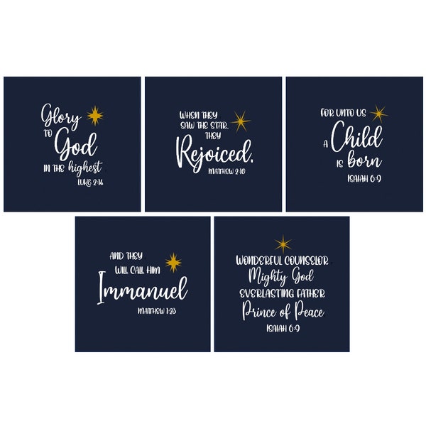 5 pc Christmas Scripture Verse 6 inch Mini Cotton Fabric Panel set