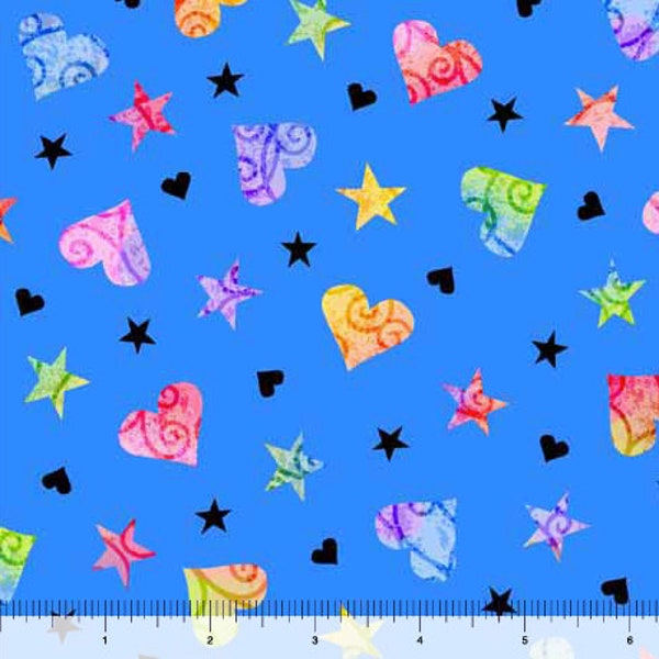 Be The Change Hearts & Stars Blue Cotton Fabric