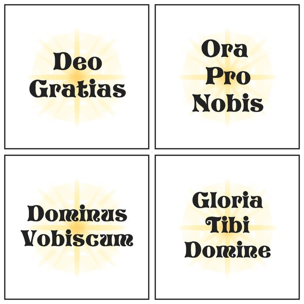 4 pc Latin Faith Verses Deo Gratias Dominus vobiscum Ora pro nobis Gloria Tibi Domine TLM 6 inch Mini Cotton Fabric Panel set