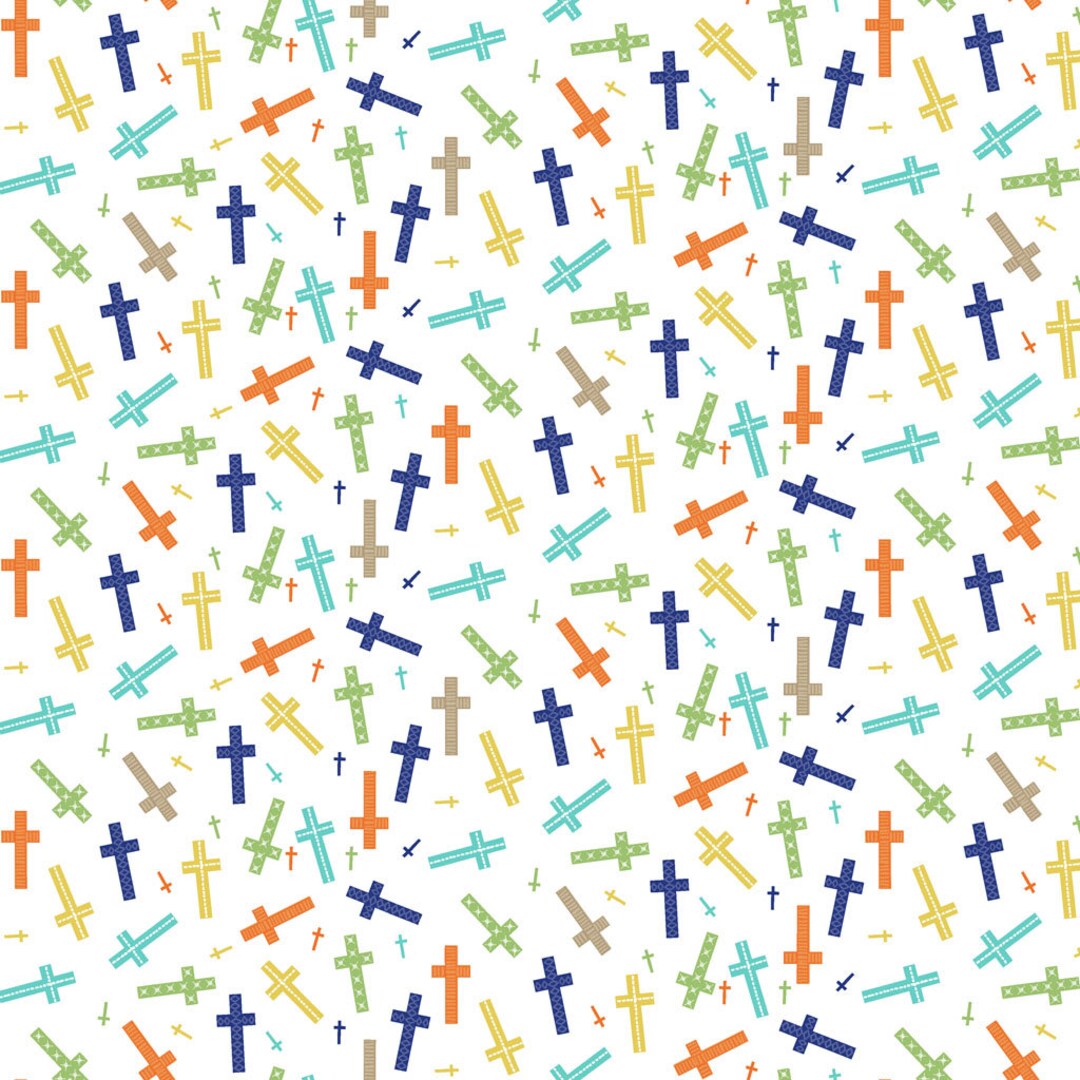 Faith Tossed Crosses White Digitally Printed Cotton Fabric Etsy