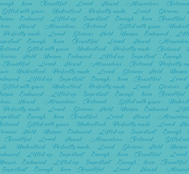 You Are Loved Inspirational Words Teal Cotton Fabric image 0